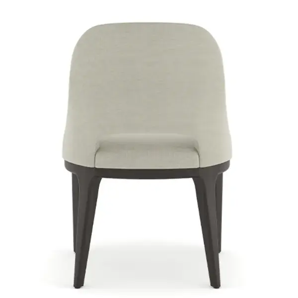 Axis Side Chair rear view: pale grey upholstered back panel on dark tapered legs.