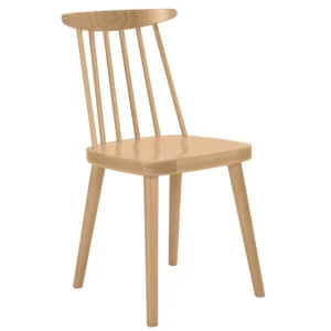 Bam W Side Chair in natural light wood with spindle back and four-legged wooden frame