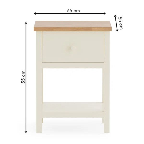 Technical dimension diagram of the Coxmoor 1 Draw Bedside showing height, width, and depth measurements in centimeters.