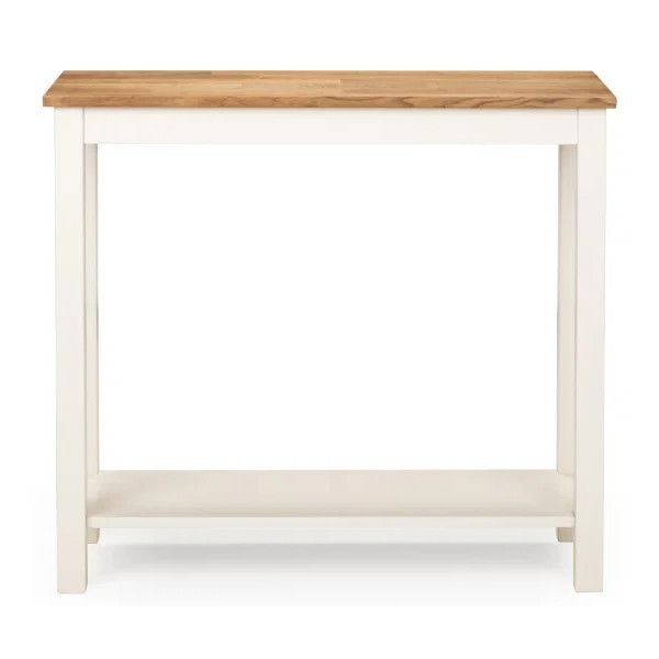 Front-facing Coxmoor Console Table with natural oak top, cream frame, and lower shelf.