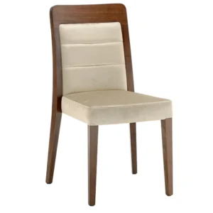Dora Stacking Side Chair with a dark wood frame and cream-colored upholstered seat in a three-quarter view.