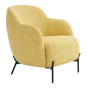 Glamour M Lounge Chair featuring yellow textured upholstery and a sleek black metal four-legged frame, angled view.