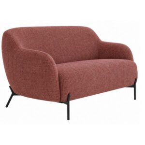 Three-quarter view of the Glamour M sofa, featuring deep red upholstery and a slender black metal base.
