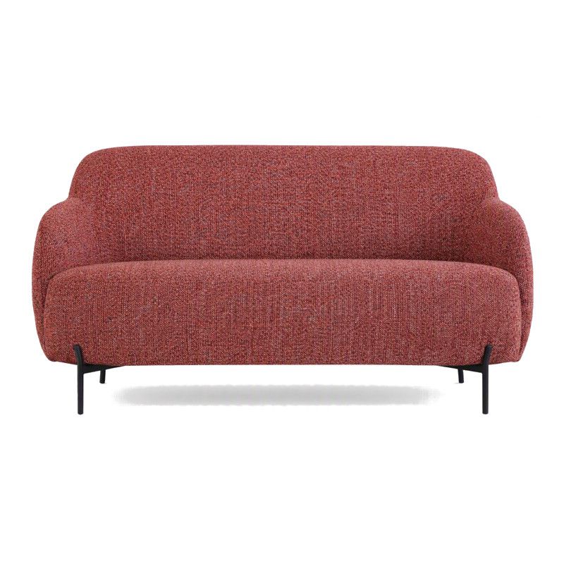 Glamour M sofa with textured red upholstery and a curved backrest on black metal legs, front view.