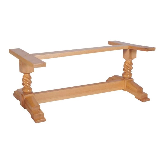 Heritage Twin Dining Table Base in light wood with spiral-turned pedestal columns and trestle feet.