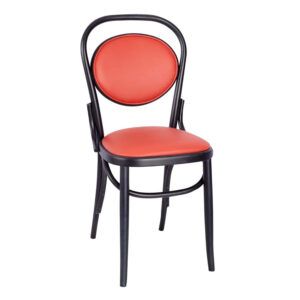 Isla Side Chair with black wooden frame and red upholstered seat and oval back