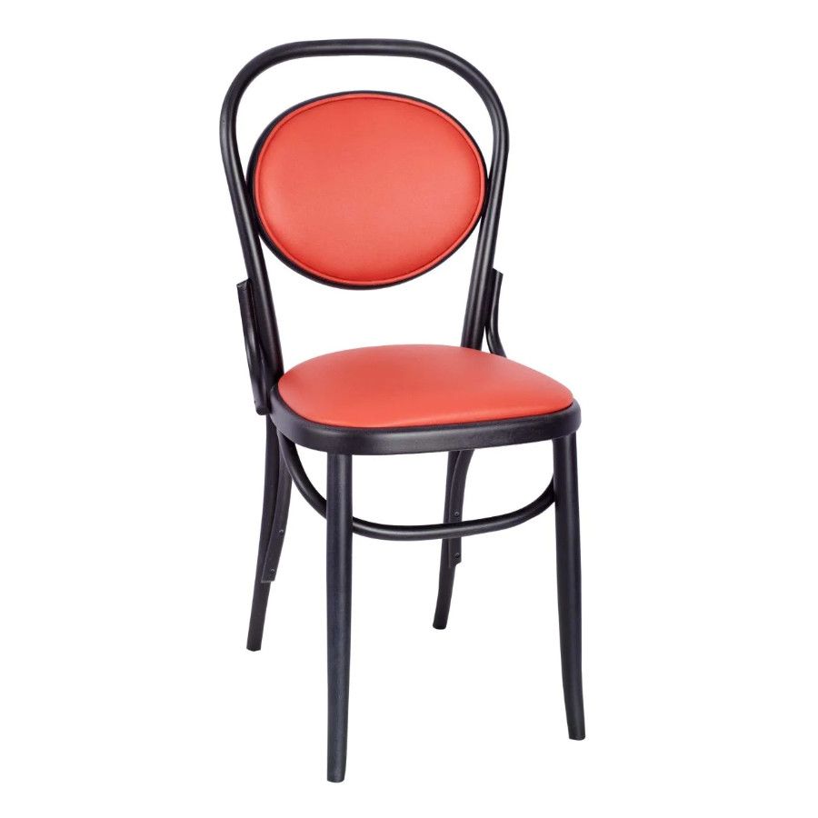 Isla Side Chair with black wooden frame and red upholstered seat and oval back