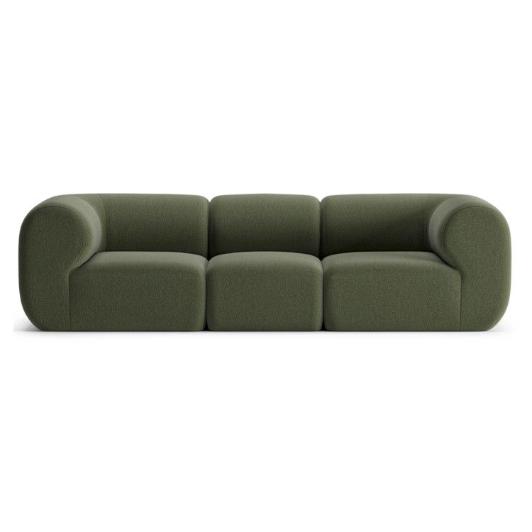 Jane Corner Modular Sofa in olive green upholstery, straight front view with three seats