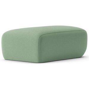 Jane Modular Pouf in sage green fabric, rectangular upholstered ottoman with rounded edges and tailored seams.