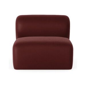 Jane Single Modular Sofa in deep burgundy upholstery, front view of armless sculpted seat and back.