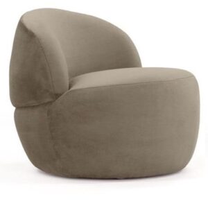 Manilla Swivel Lounge Chair in a taupe velvet fabric with a rounded, modern pedestal silhouette on a white background.