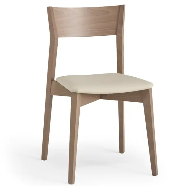Miss Side Chair with light wooden frame and cream upholstered seat, shown in a three-quarter view against a white background.