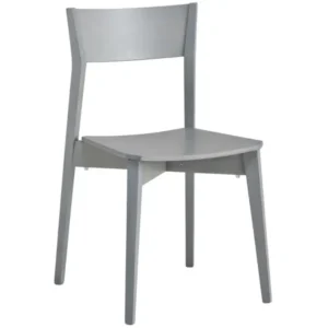 Miss W side chair in grey wood, featuring a contemporary four-legged stackable design with a minimalist backrest.