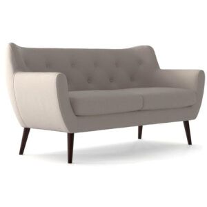 Modern Nice Sofa with beige upholstered tufted seat, curved backrest, and tapered dark wooden legs in a studio view.