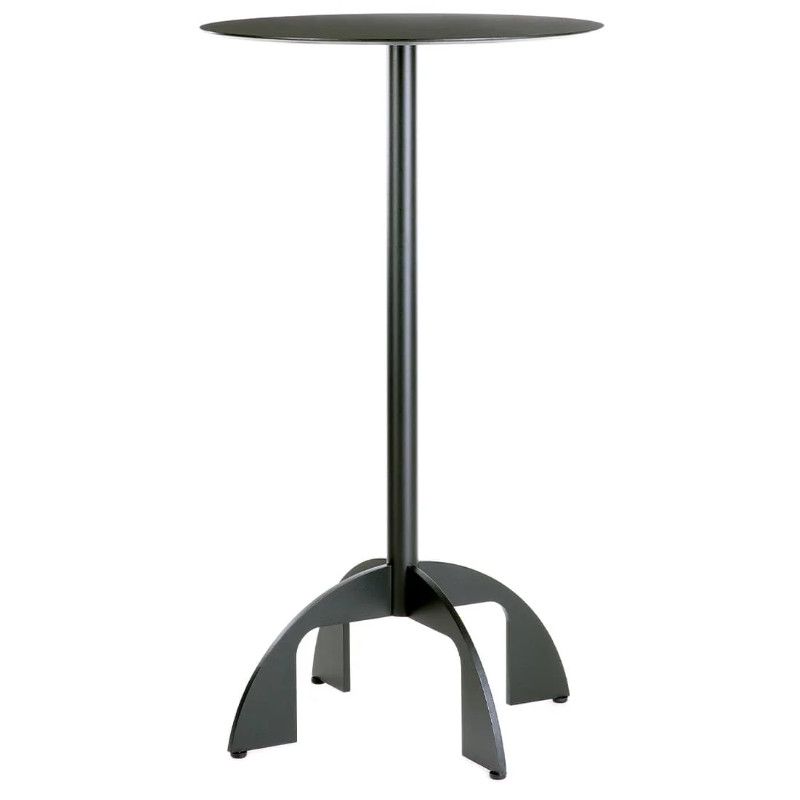 Black Noru Poseur Table with a central column and 4-legged metal base, captured from a front-facing studio angle.