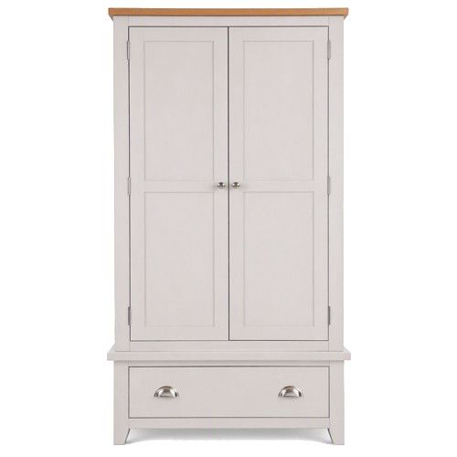 Silk grey Richmond wardrobe featuring two doors and a base storage drawer, captured in a straight-on studio shot.