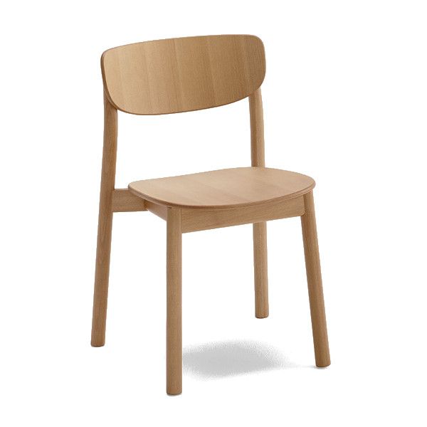Zelda W Side Chair in natural light wood finish, featuring a curved backrest and four-legged frame on a white background.